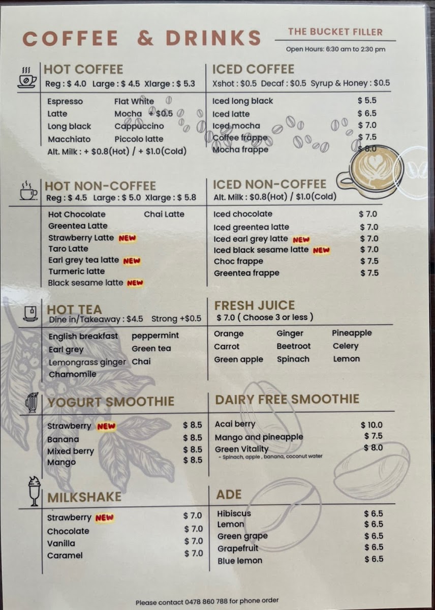 The Bucket Filler Photo Menu 6
