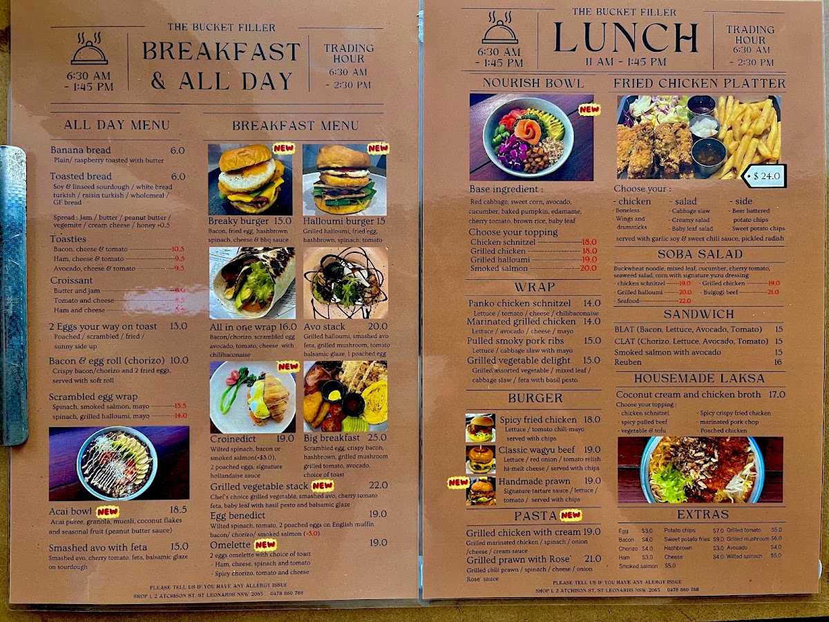 The Bucket Filler Photo Menu 7