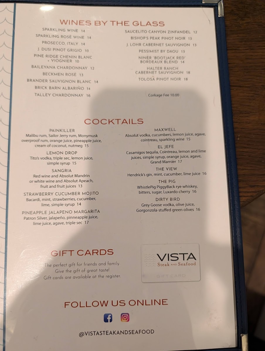 Vista Steak and Seafood Photo Menu 3