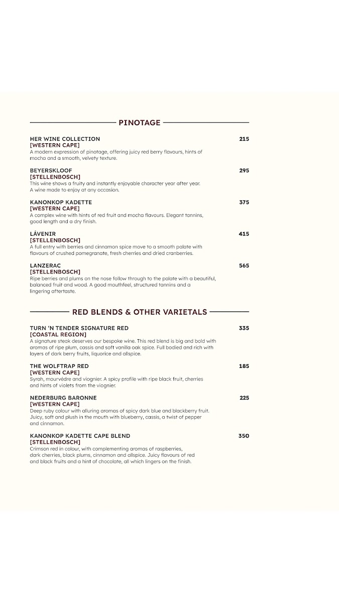 Turn ŉ Tender Steakhouse The Verge Photo Menu 3