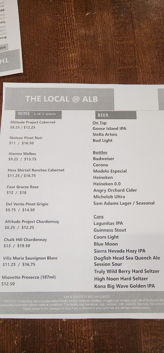 The Local @ALB Photo Menu 2