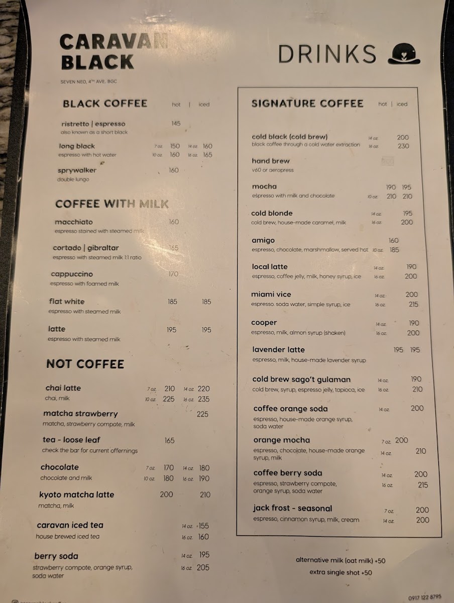 Caravan Black Coffee Company Photo Menu 2