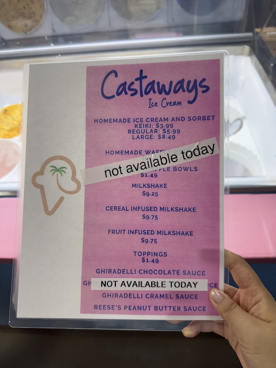 Castaways Ice Cream--Moiliili Photo Menu 2