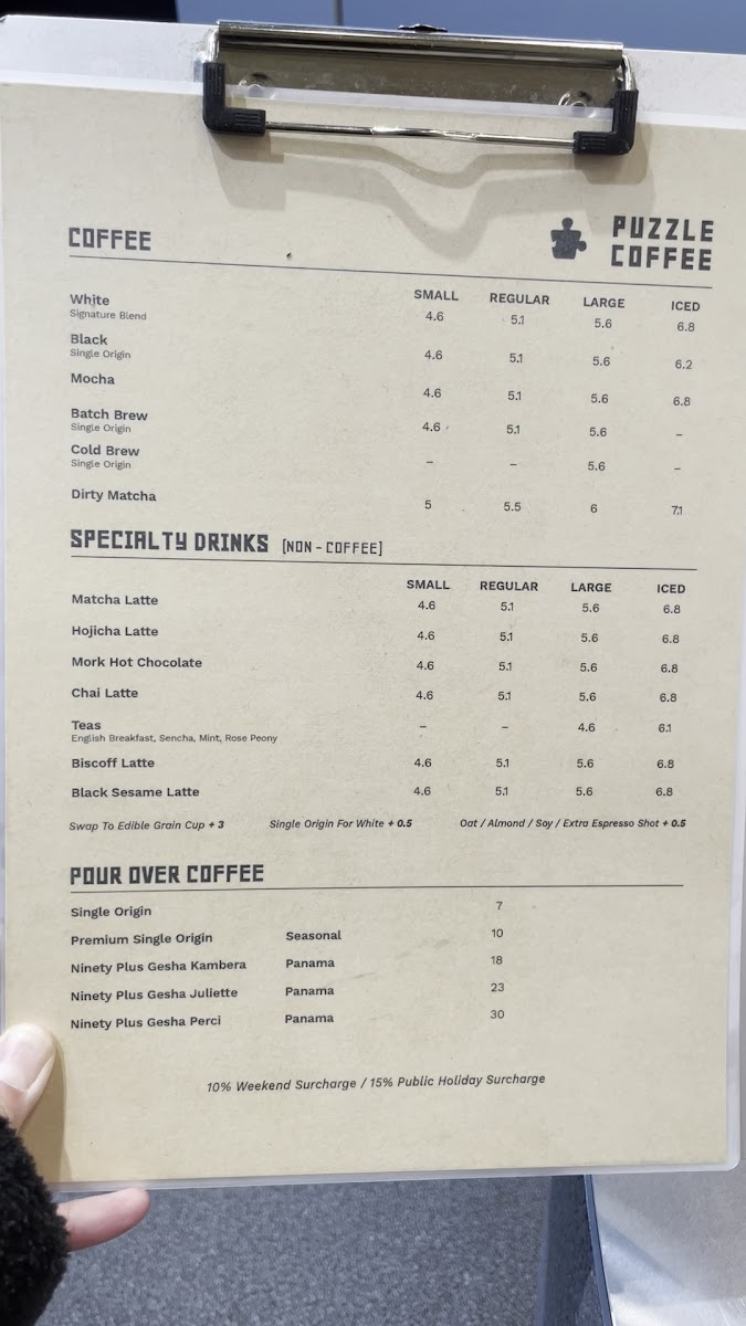 Puzzle Coffee Melbourne Central Photo Menu 1