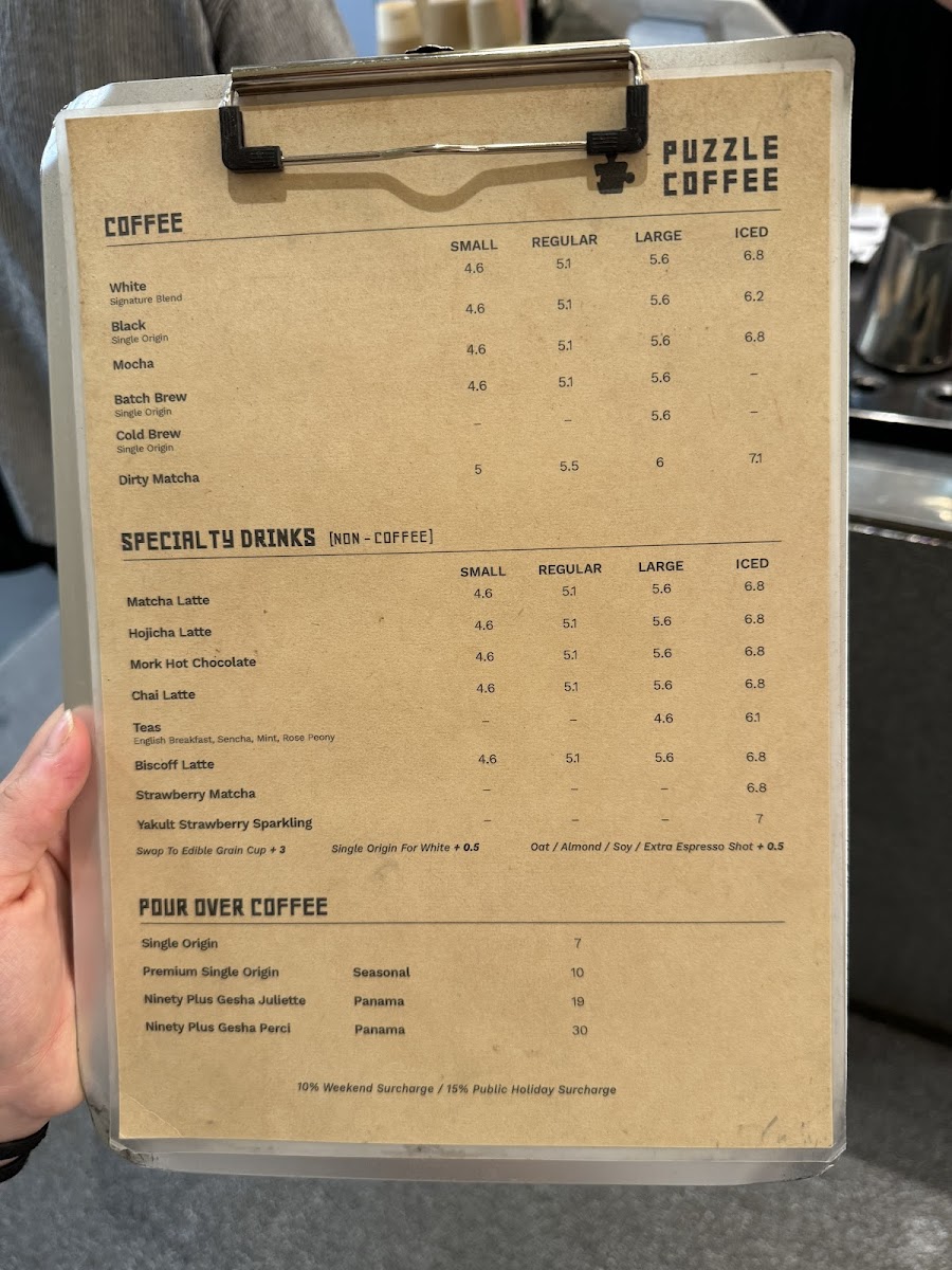 Puzzle Coffee Melbourne Central Photo Menu 2
