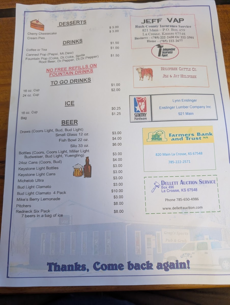 Greg's Sports Pub & Grub Photo Menu 1