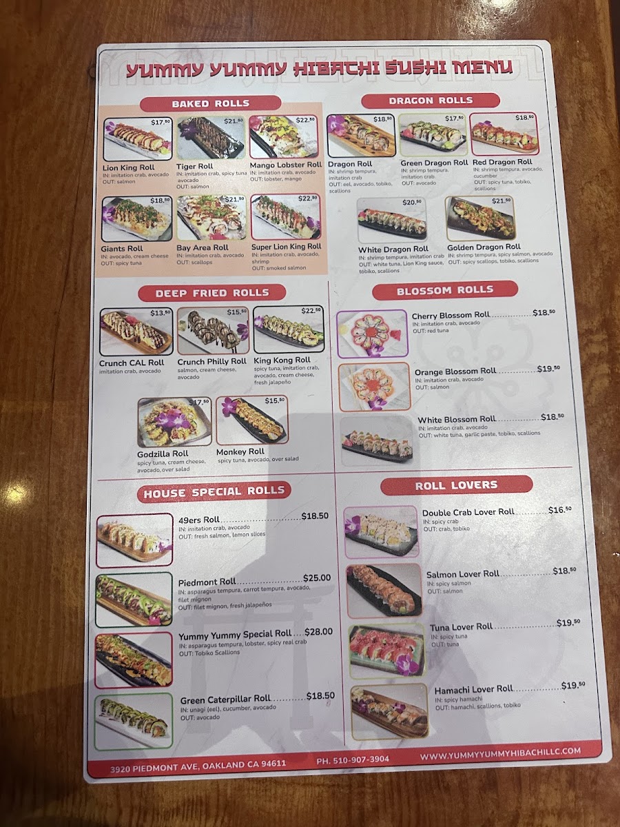 Yummy Yummy Hibachi Photo Menu 1