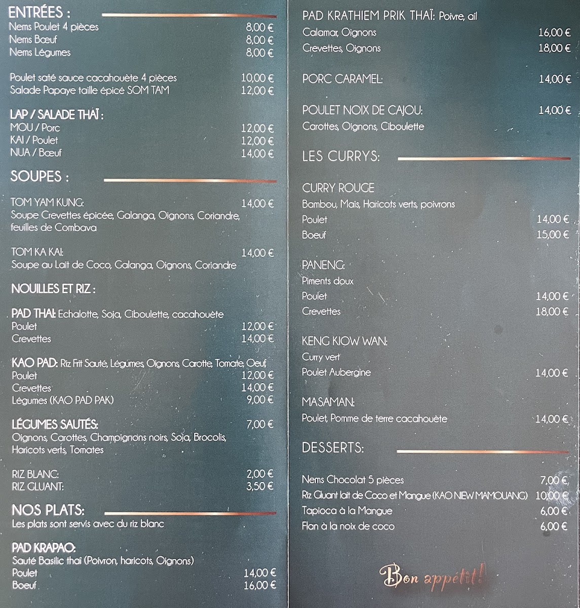 Oe' Thaï Photo Menu 2