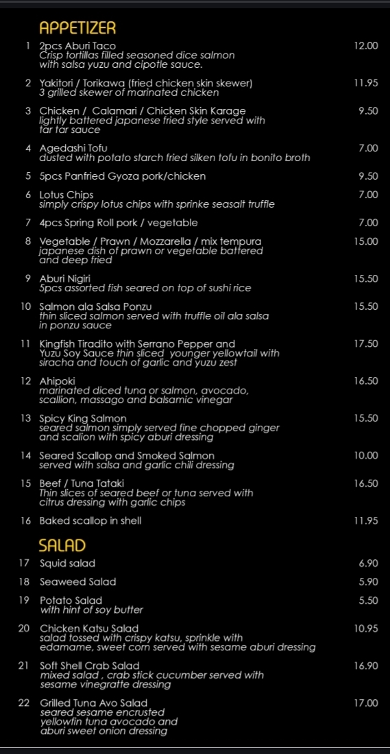 Aburi House Photo Menu 1