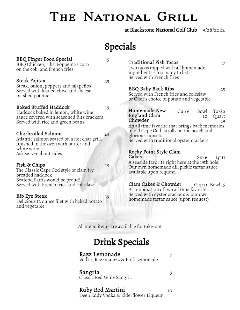 The National Grill Photo Menu 1