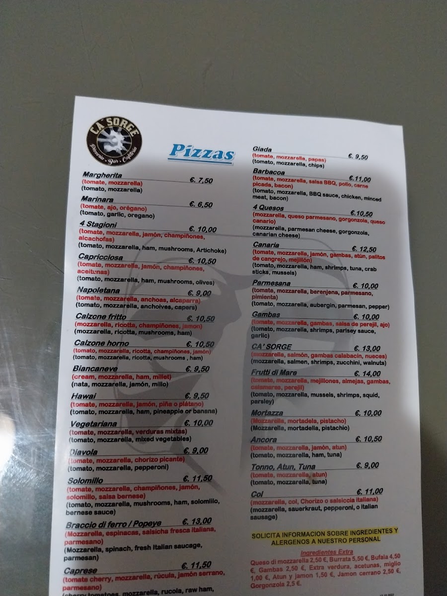 PIZZERÍA CA'SORGE ARGUINEGUIN Photo Menu 8