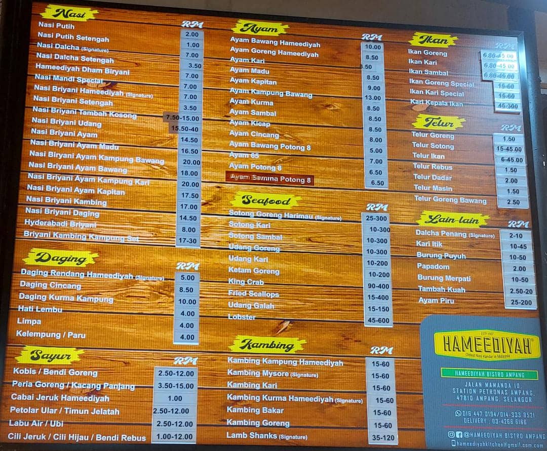 Hameediyah Bistro Ampang K.L Photo Menu 9
