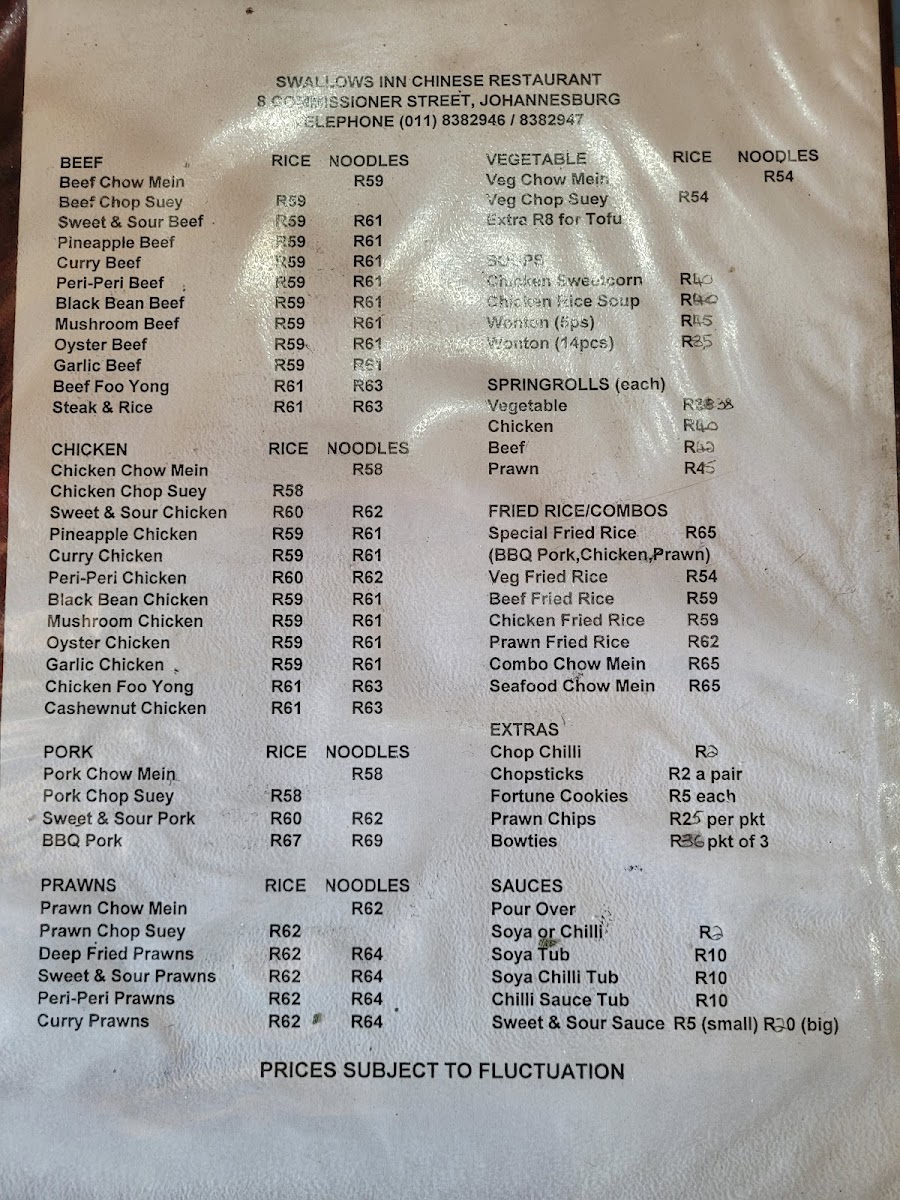 Swallows Inn Chinese Restaurant Photo Menu 7
