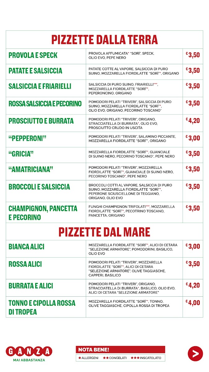 Pizzeria al taglio Ganza - Mai Abbastanza Photo Menu 1