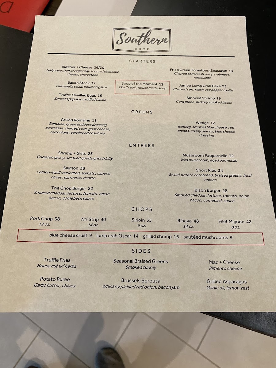 The Southern Chop Photo Menu 1