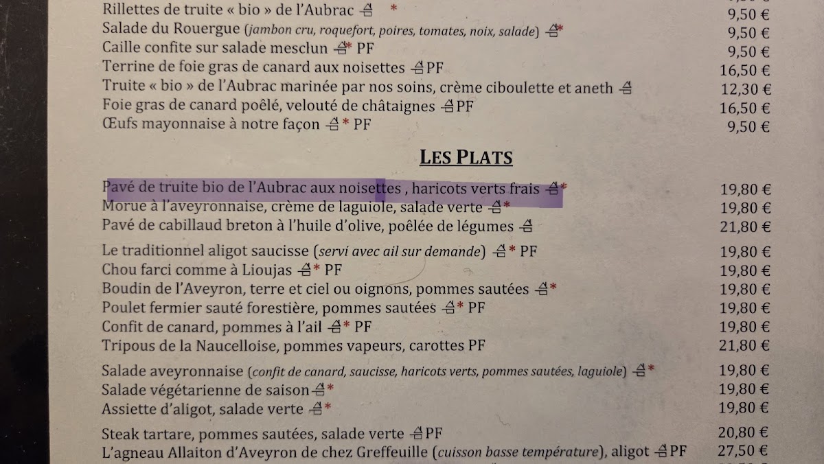 L’Auberge Aveyronnaise Photo Menu 1