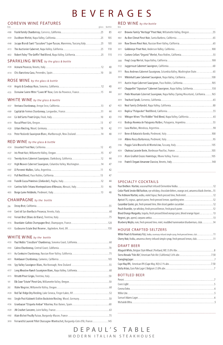 DePaul's Table Steakhouse Photo Menu 2