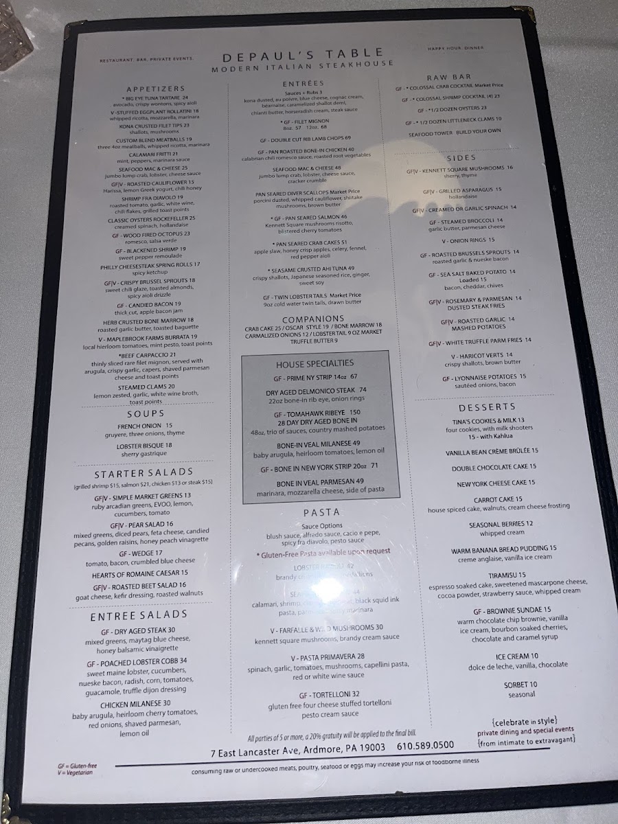 DePaul's Table Steakhouse Photo Menu 3