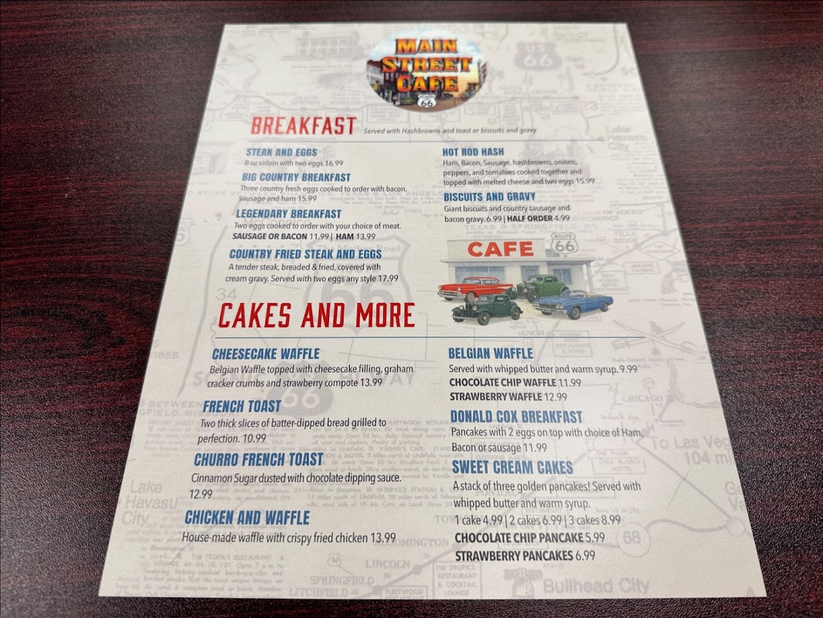 Main Street Cafe Route 66 Photo Menu 1