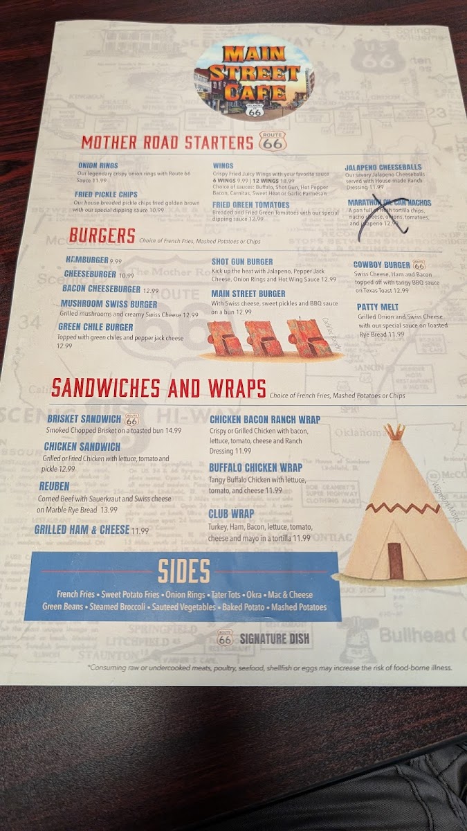 Main Street Cafe Route 66 Photo Menu 3