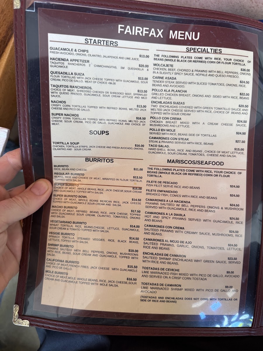 Carmen's La Hacienda Fairfax Photo Menu 1