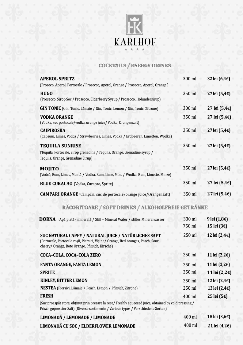 Karlhof Restaurant și Cazare Photo Menu 1