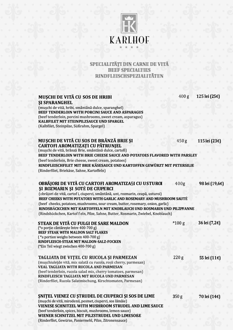 Karlhof Restaurant și Cazare Photo Menu 10