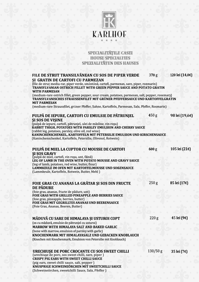 Karlhof Restaurant și Cazare Photo Menu 7