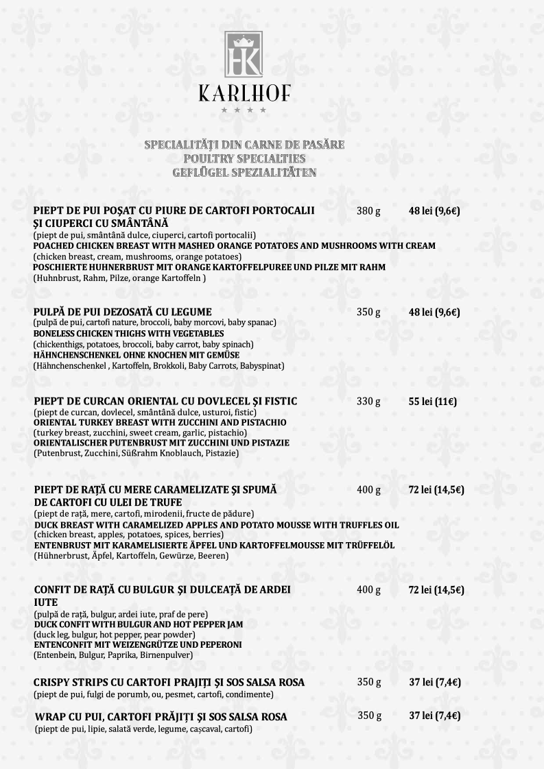Karlhof Restaurant și Cazare Photo Menu 8