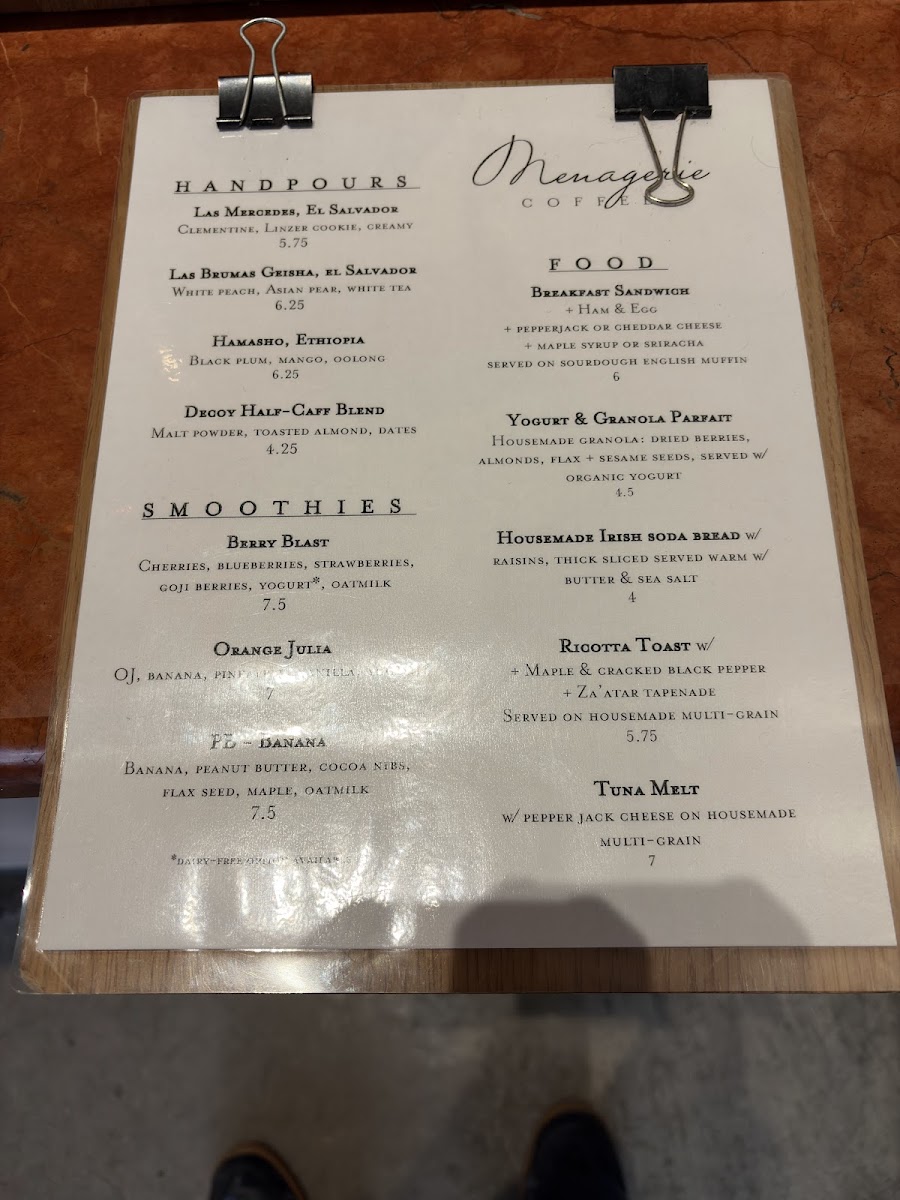 Menagerie Coffee Photo Menu 1