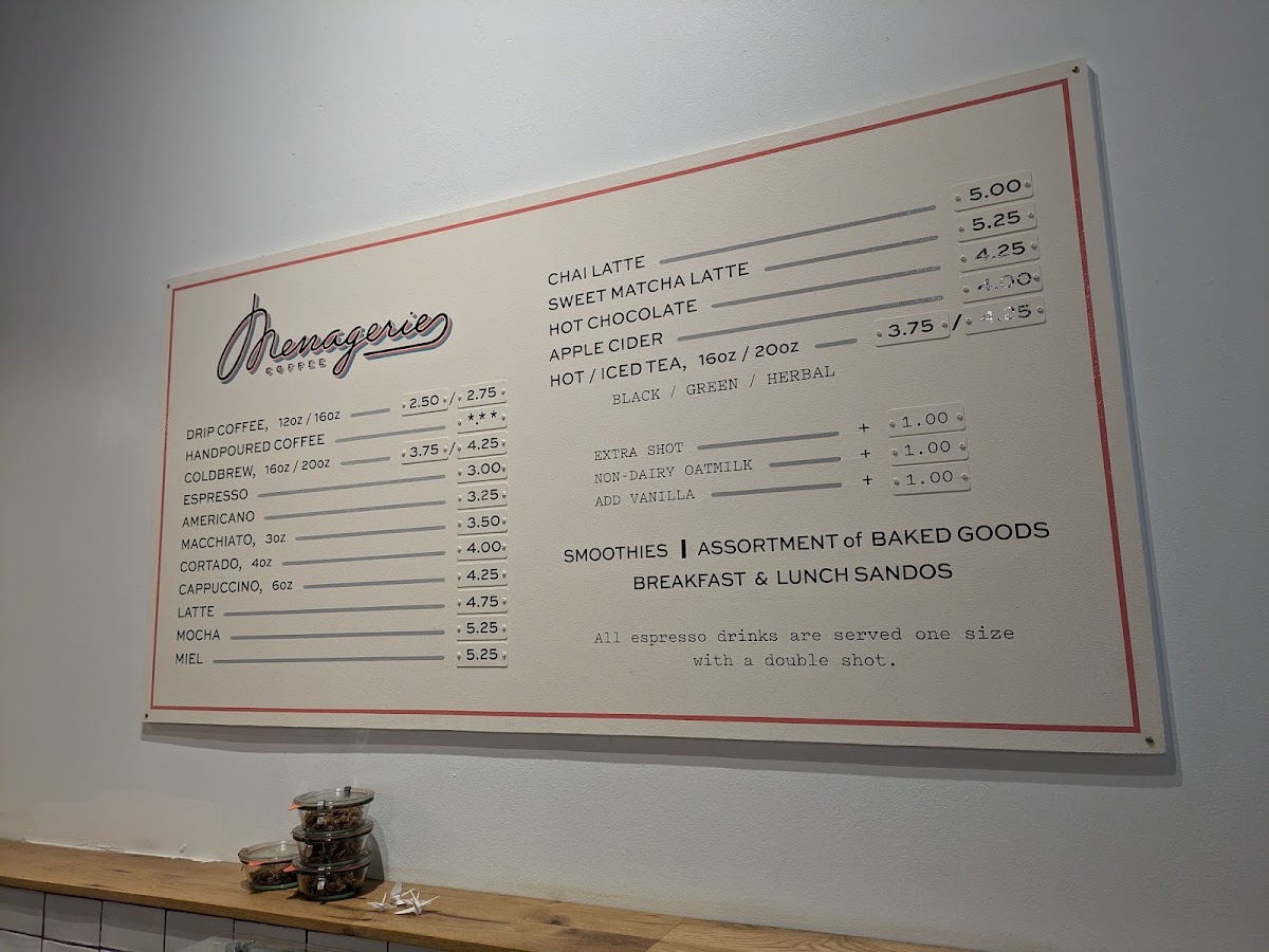 Menagerie Coffee Photo Menu 2