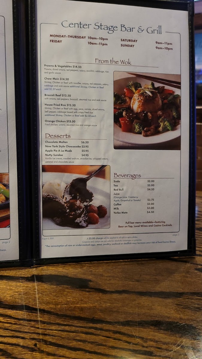 Center Stage Bar & Grill Photo Menu 2