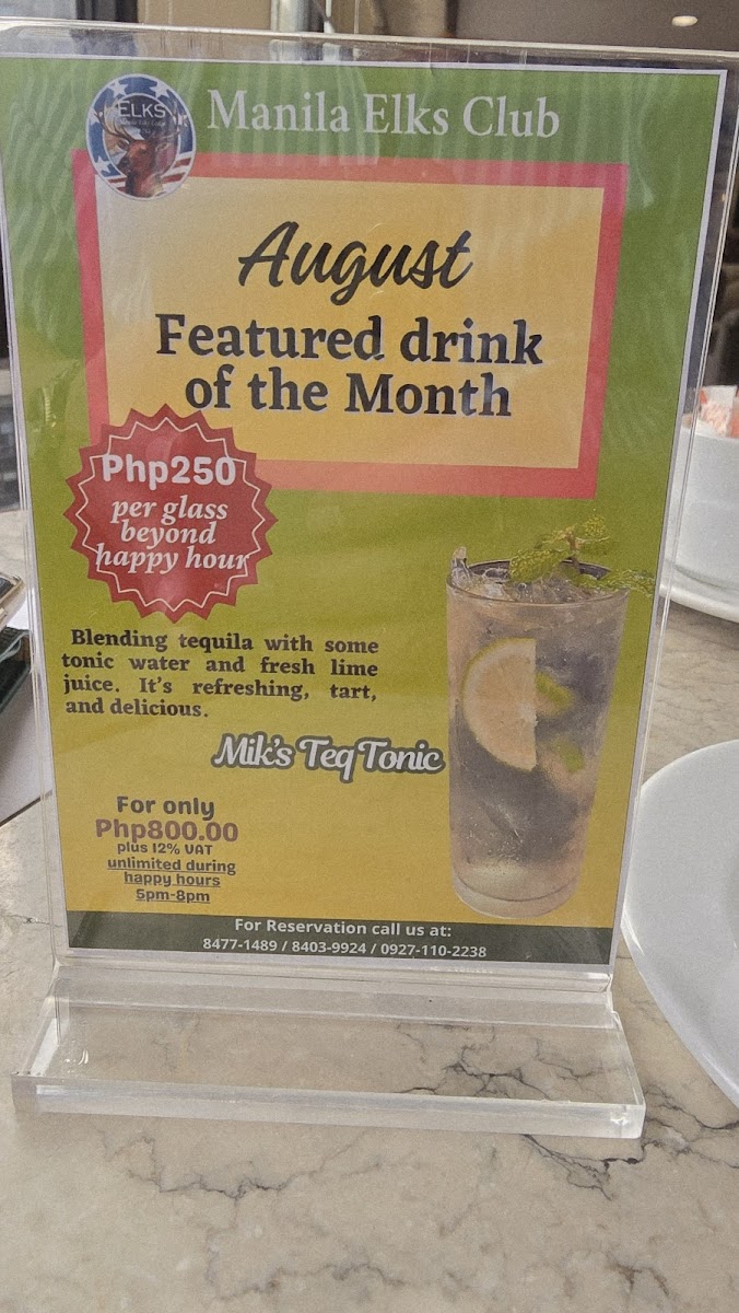 Manila Elks Club Photo Menu 1