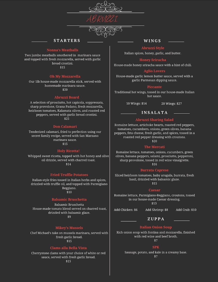 Abruzzi Ristorante Photo Menu 1