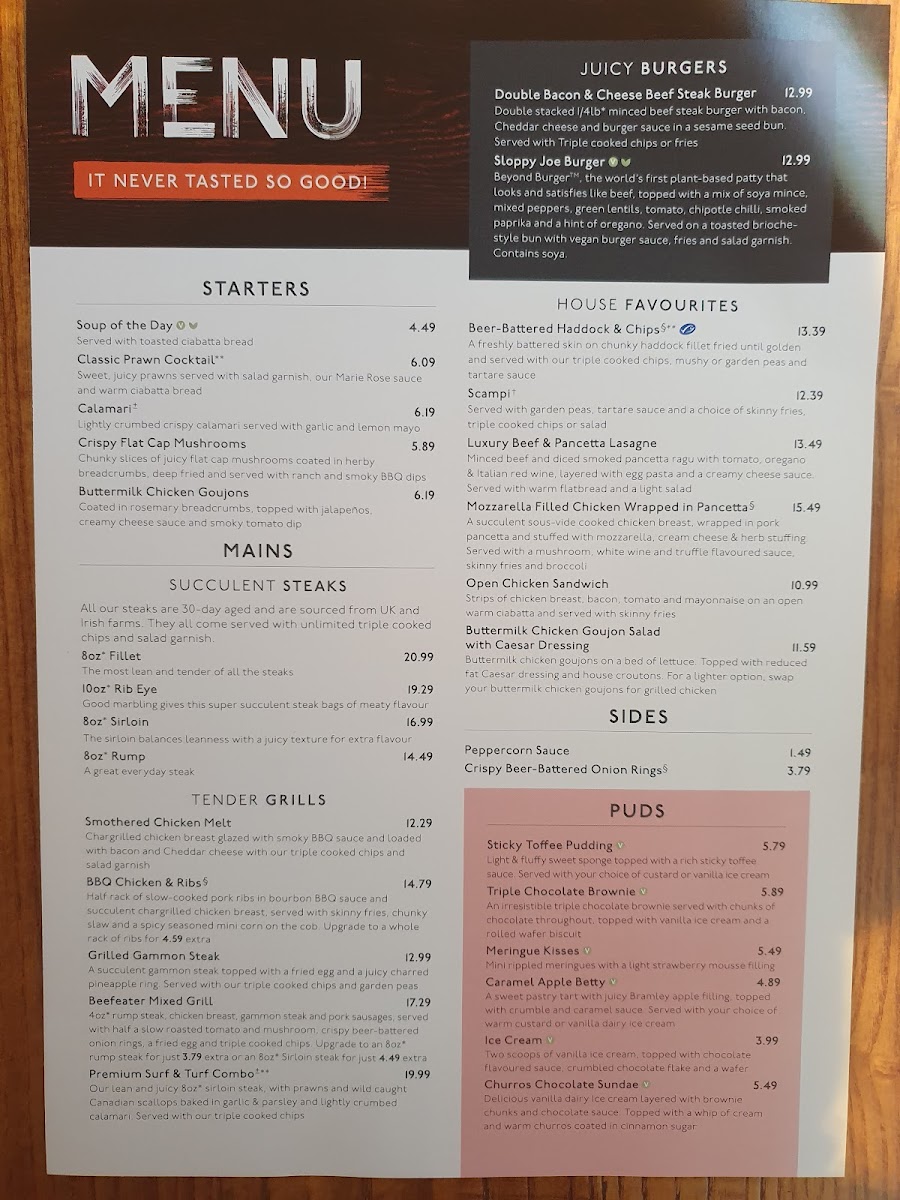 The Lydiard Beefeater Photo Menu 1