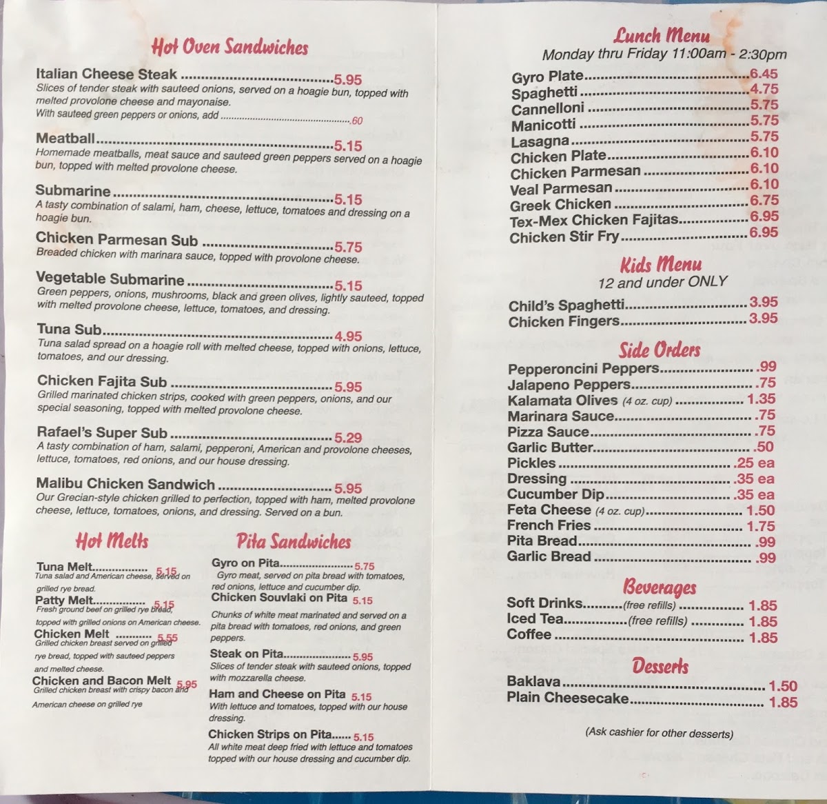Rafael's Italian Restaurant Photo Menu 10