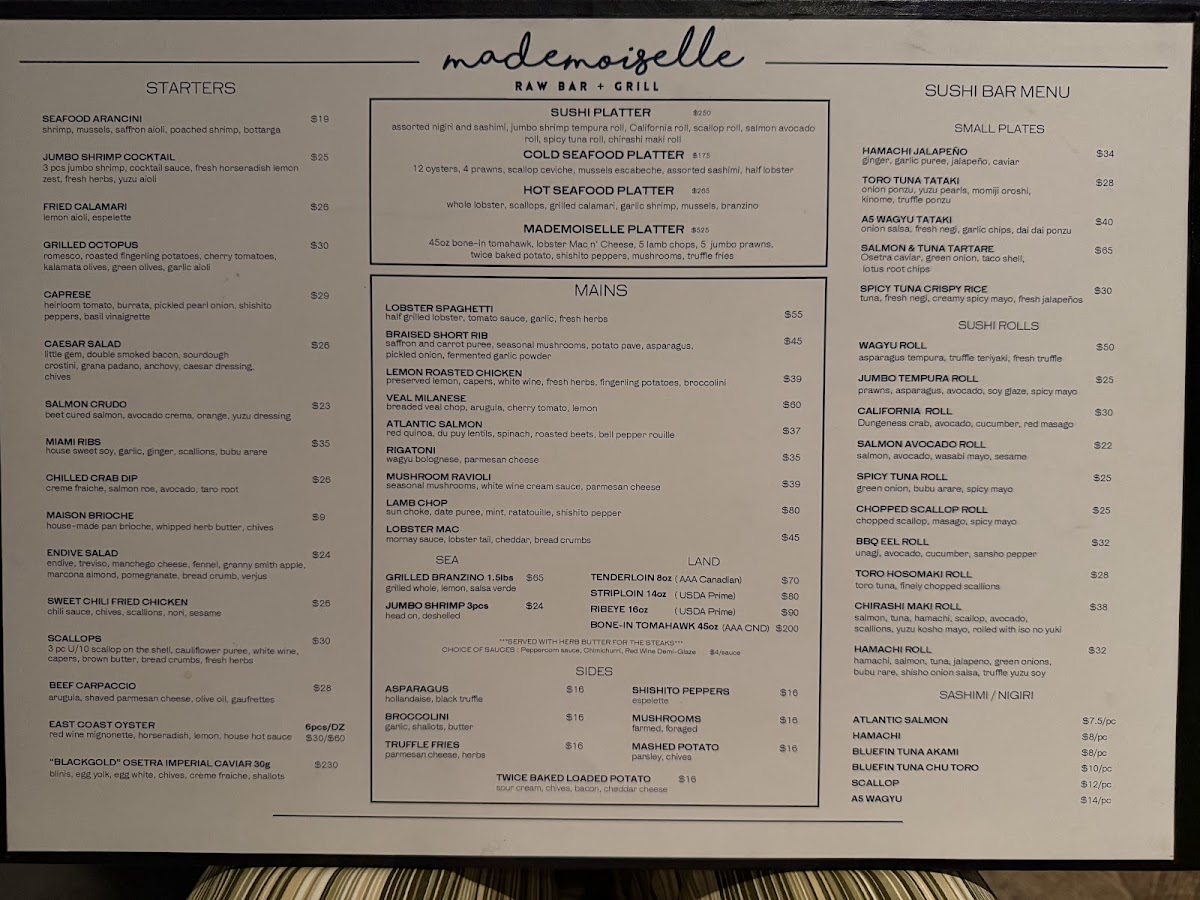 Mademoiselle Raw Bar + Grill Photo Menu 1