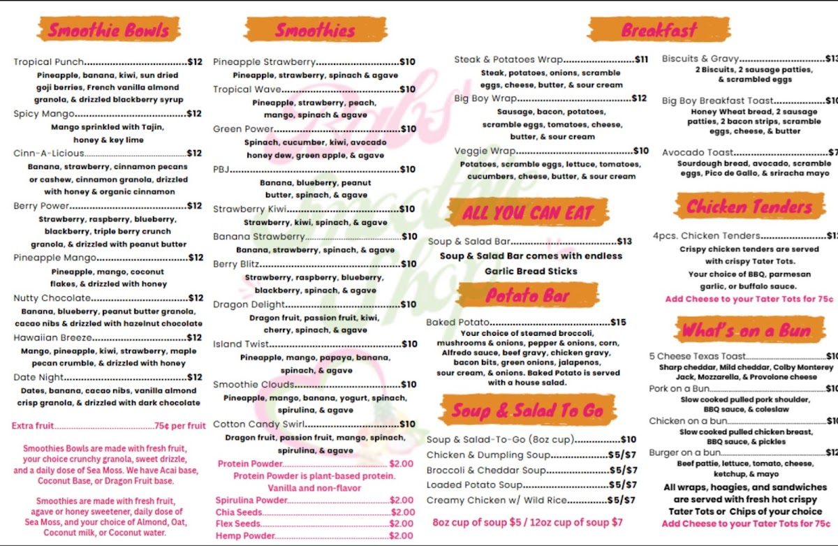Babs' Smoothie Shop Photo Menu 2