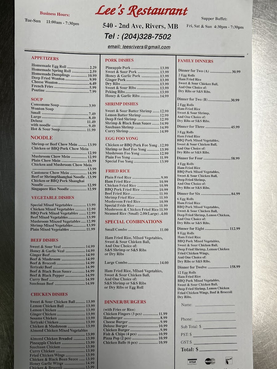 Lee's Restaurant Photo Menu 1