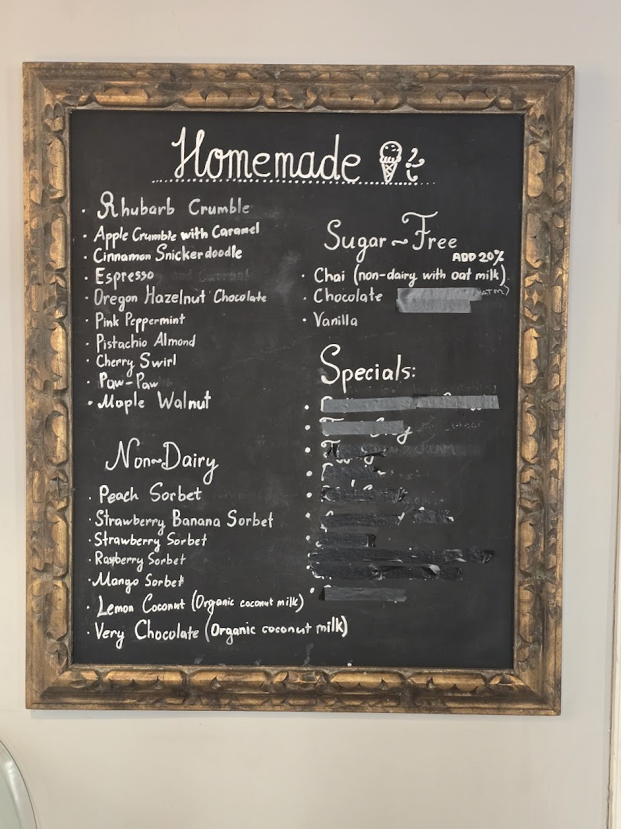 Shannon's Ice Cream Photo Menu 1