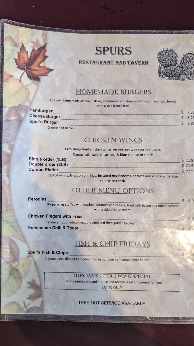 Spurs Roadhouse Photo Menu 1