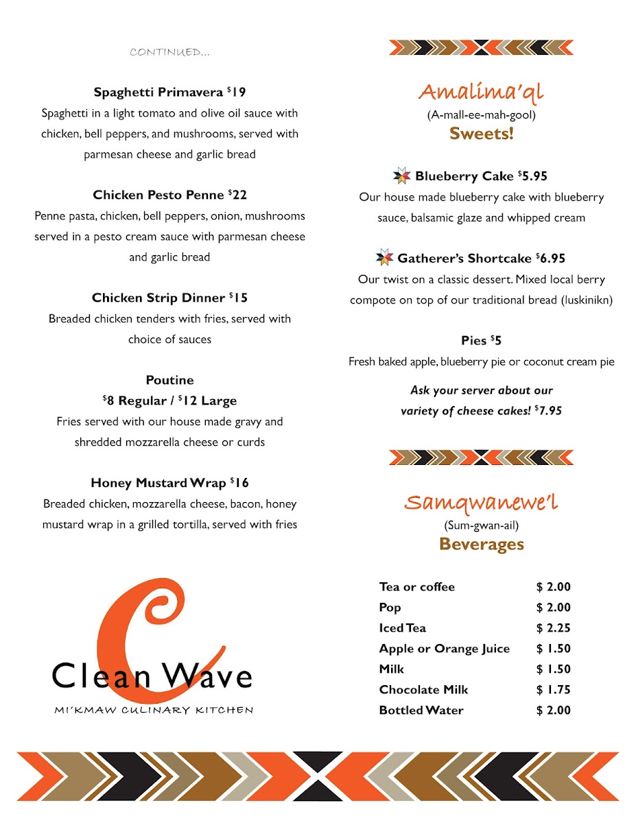 CleanWave Mi'kmaq Culinary Kitchen Photo Menu 1