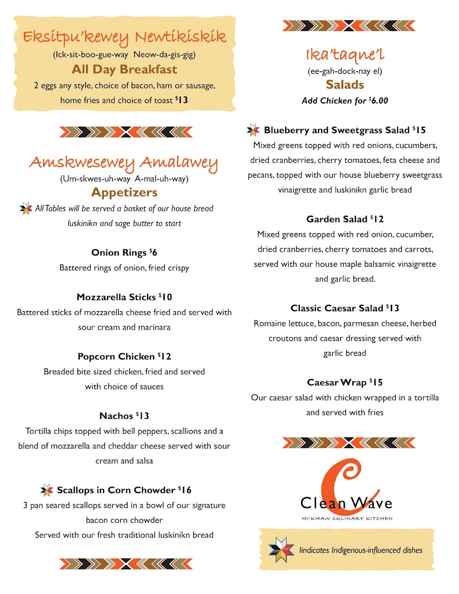 CleanWave Mi'kmaq Culinary Kitchen Photo Menu 2