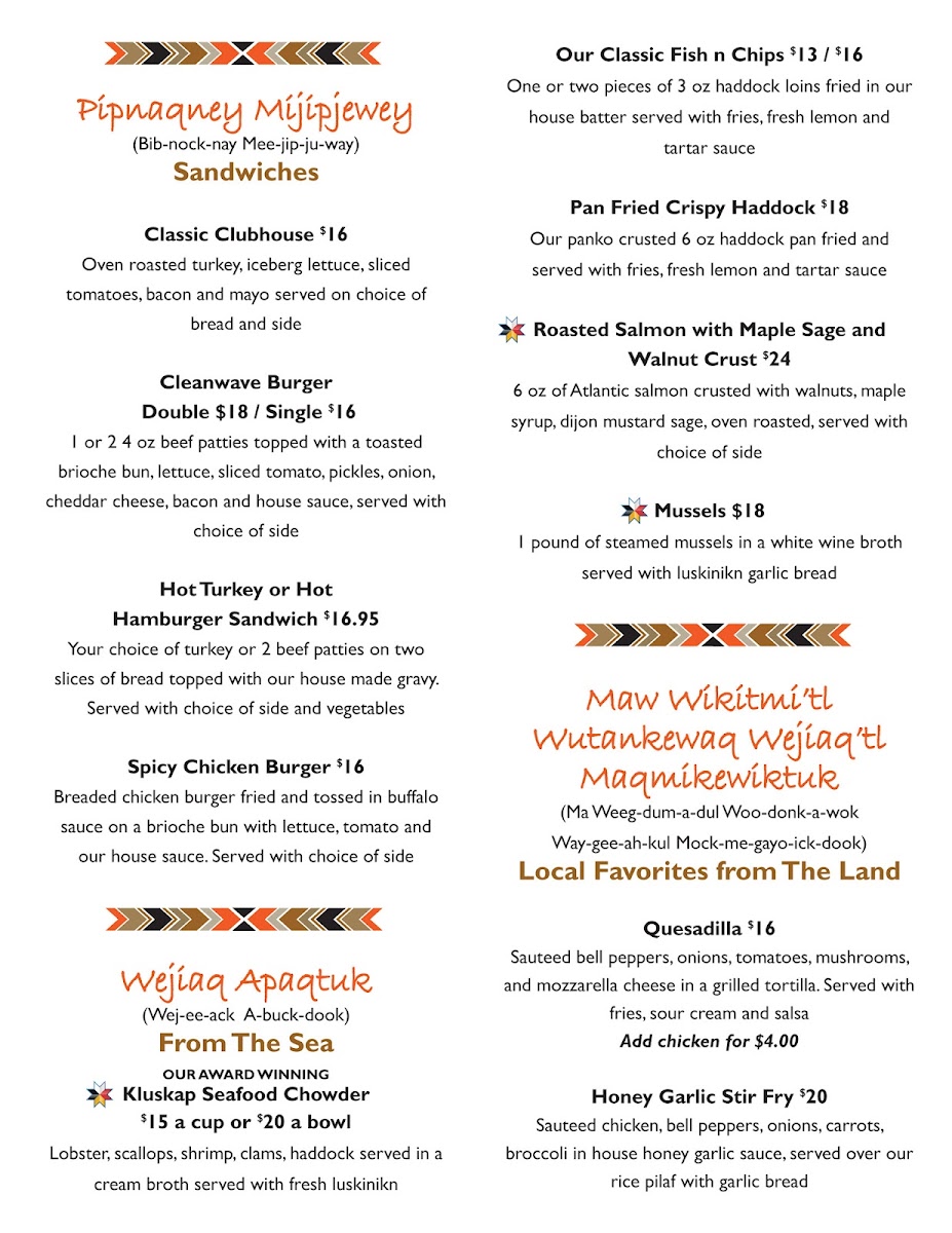 CleanWave Mi'kmaq Culinary Kitchen Photo Menu 3