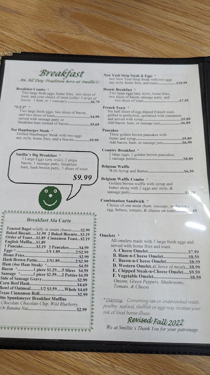 Smillie's Family Restaurant Photo Menu 1