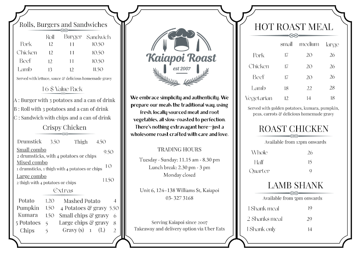 Kaiapoi Roast Photo Menu 1