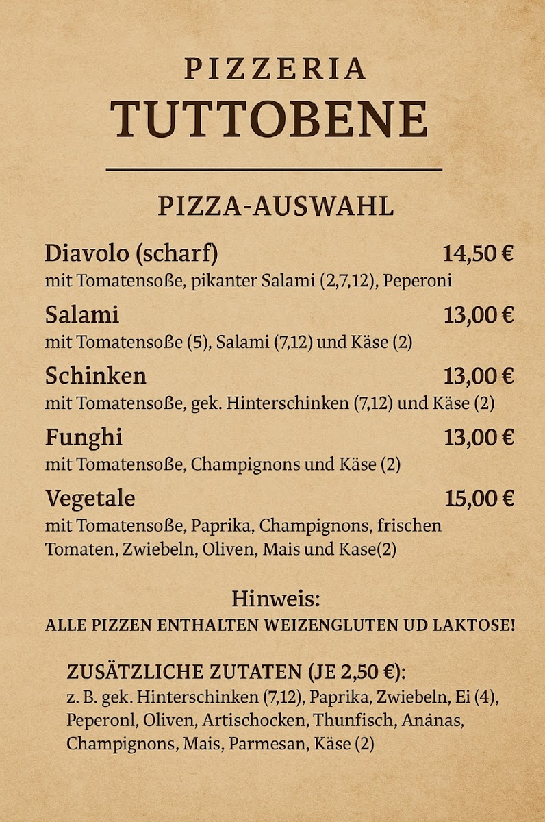 TUTTOBENE Pizzeria & Cafeteria Photo Menu 1