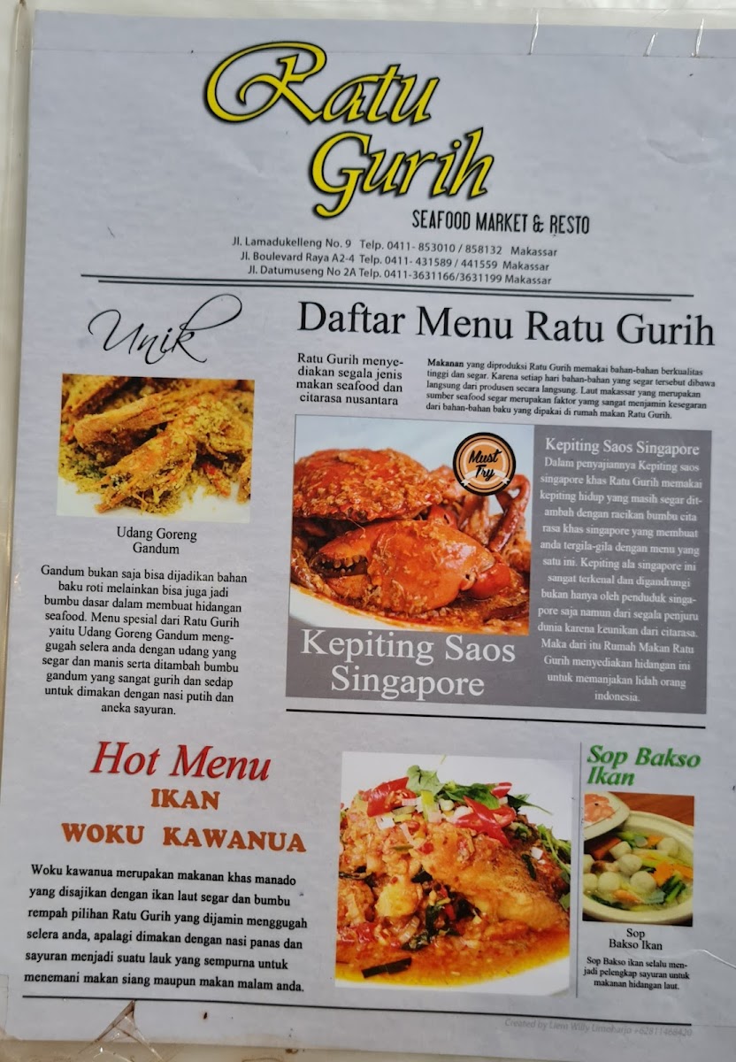 Ratu Gurih Seafood Market & Resto Photo Menu 6