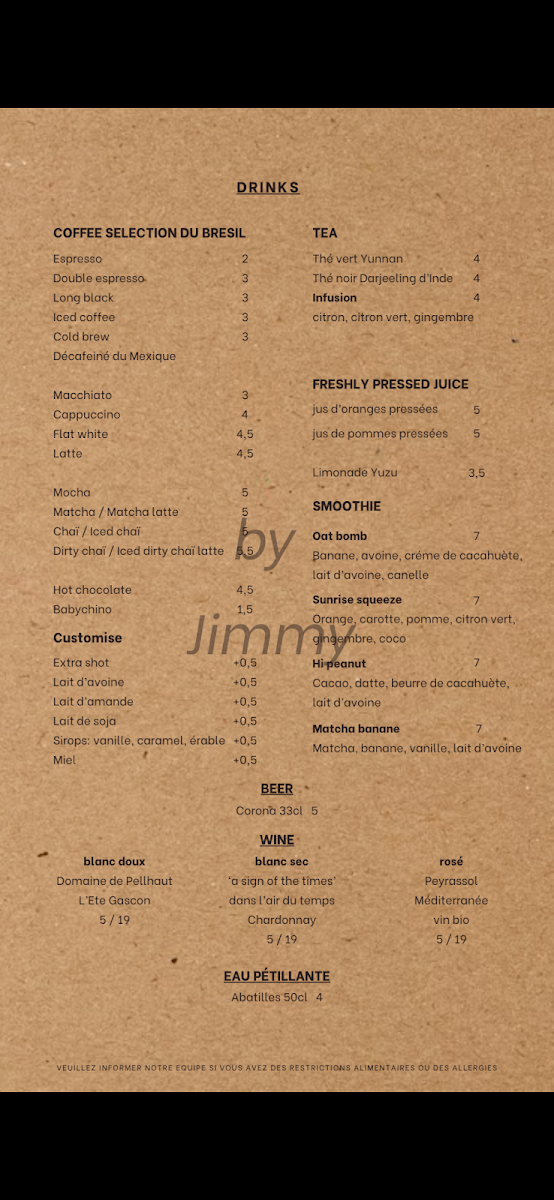 Jimmy’s Coffee Shop Lacanau Photo Menu 5