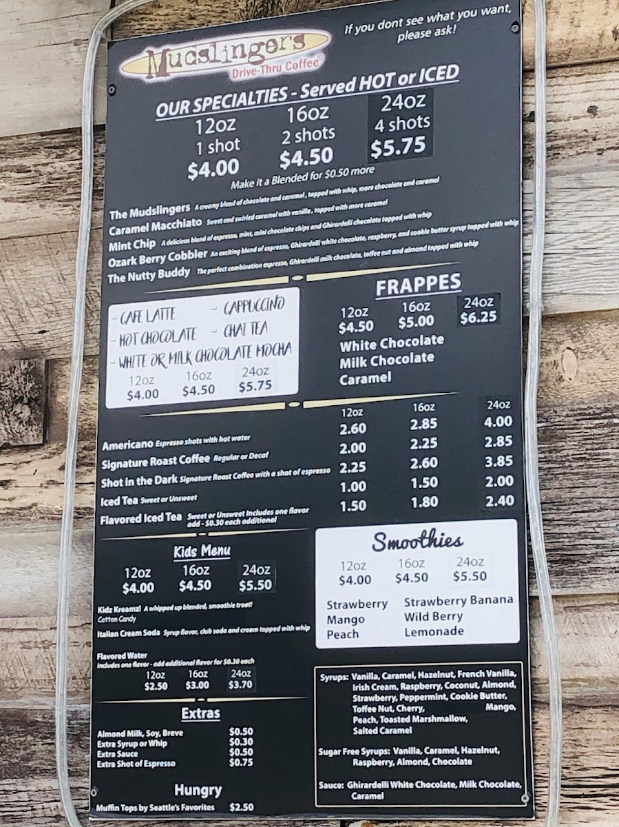 Mudslingers Drive Thru Coffee Photo Menu 2